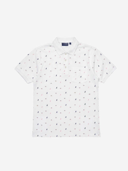 Polo imprimé manches courtes à petits motifs - Blanc