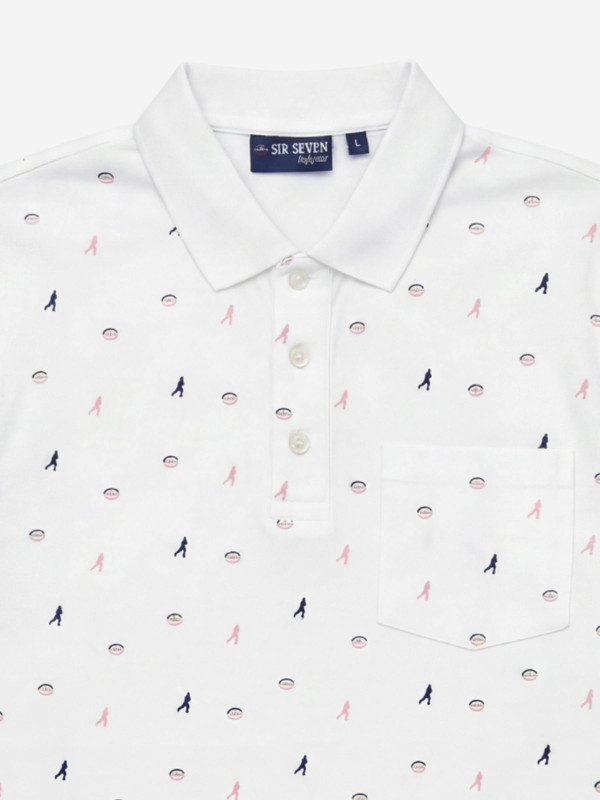 Polo imprimé manches courtes à petits motifs - Blanc