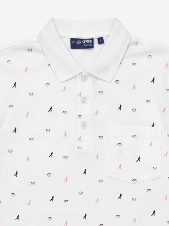 Polo imprimé manches courtes à petits motifs - Blanc