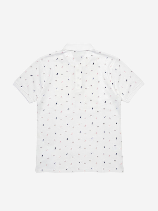 Polo imprimé manches courtes à petits motifs - Blanc