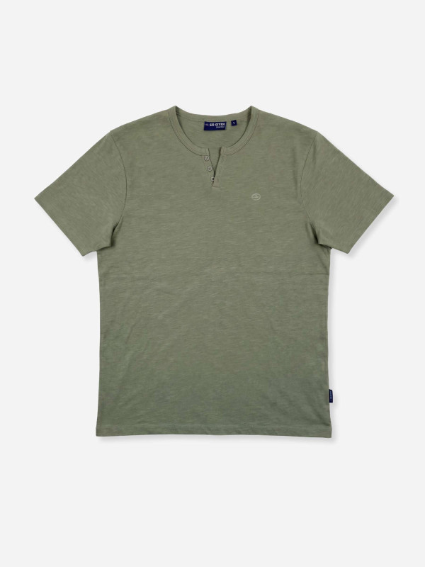 T-shirt manches courtes col tunisien en coton - Kaki