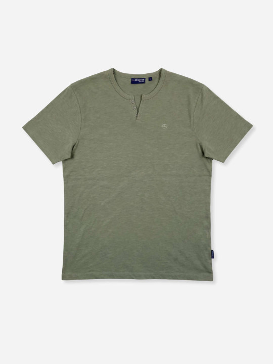 T-shirt manches courtes col tunisien en coton - Kaki