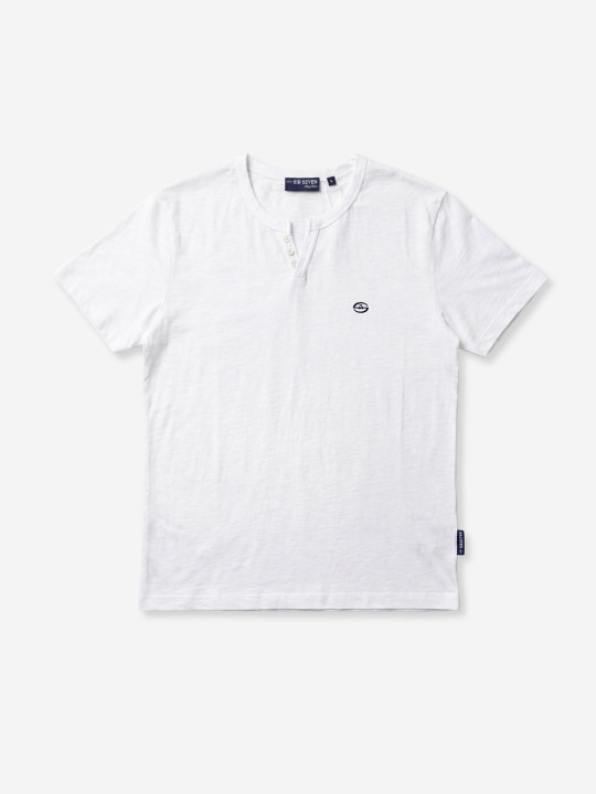 T-shirt manches courtes col tunisien en coton - Blanc