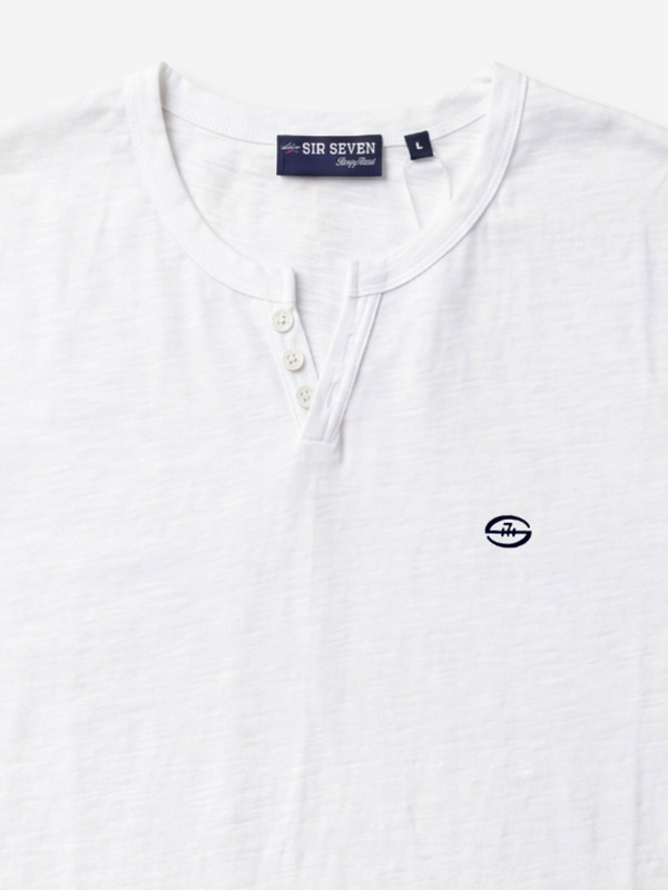 T-shirt manches courtes col tunisien en coton - Blanc