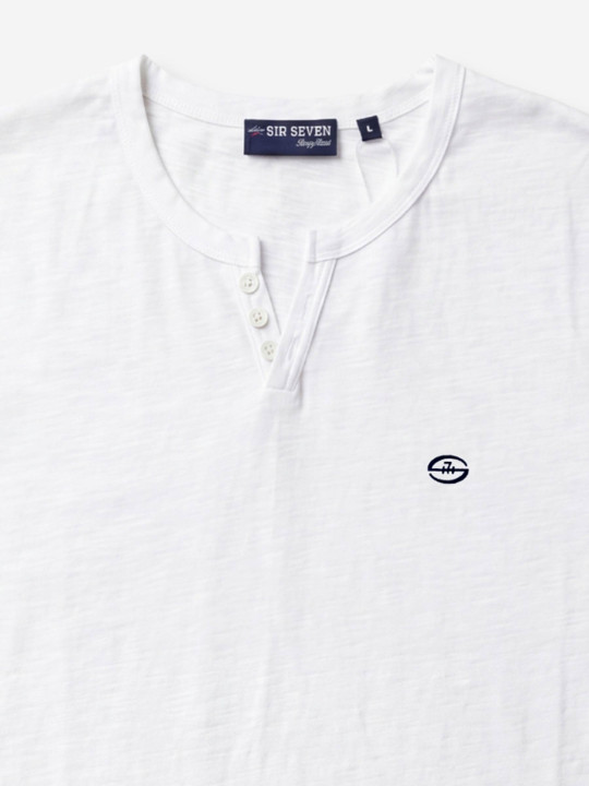 T-shirt manches courtes col tunisien en coton - Blanc