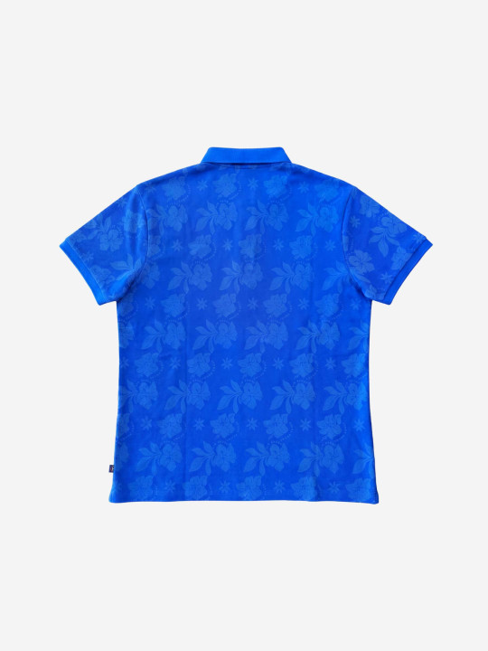 Polo à motifs hibiscus impression laser - Bleu