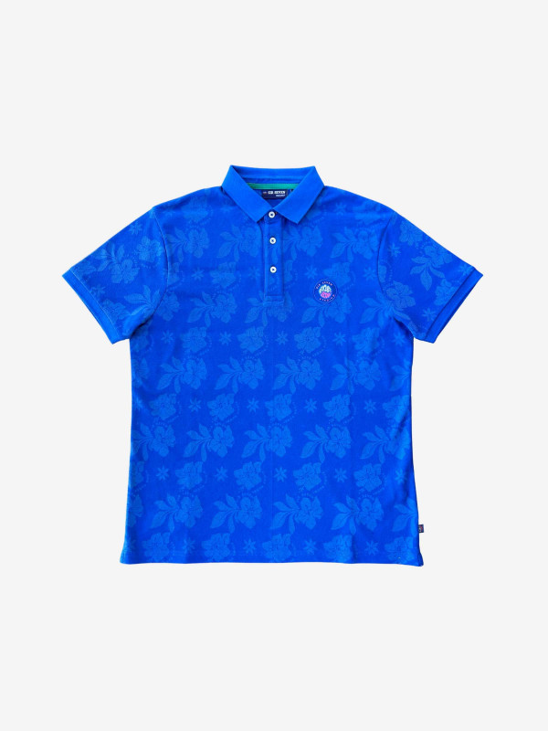 Polo à motifs hibiscus impression laser - Bleu