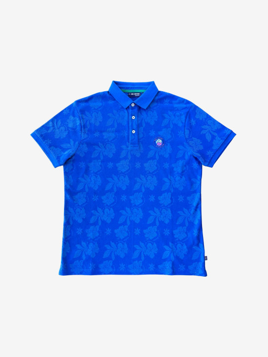 Polo à motifs hibiscus impression laser - Bleu
