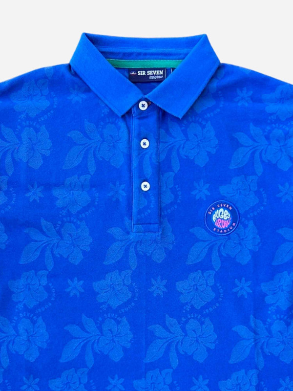 Polo à motifs hibiscus impression laser - Bleu