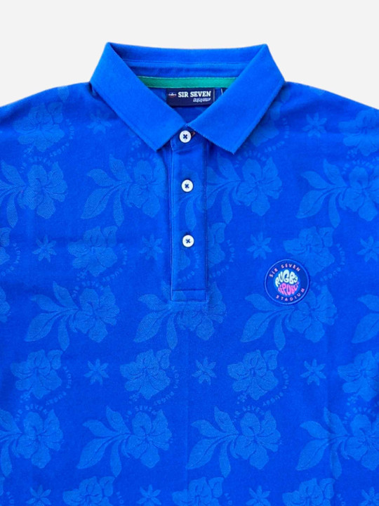 Polo à motifs hibiscus impression laser - Bleu