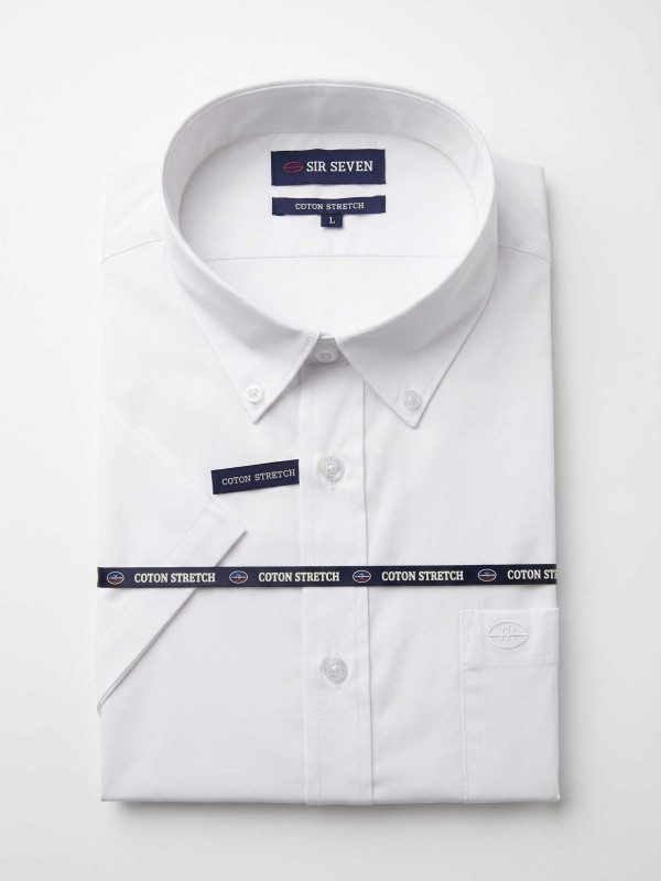 Chemise classique en coton stretch à manches courtes - Blanc