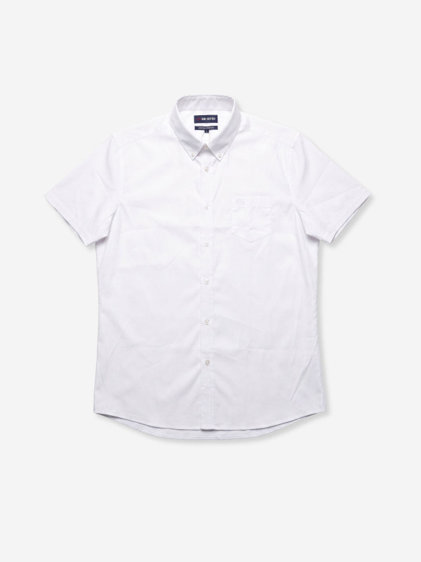 Chemise classique en coton stretch à manches courtes - Blanc