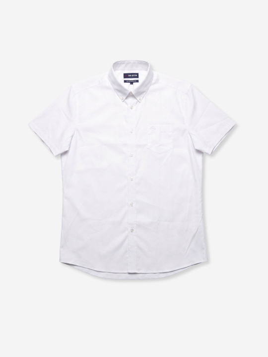 Chemise classique en coton stretch à manches courtes - Blanc