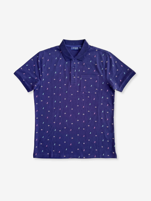 Polo imprimé manches courtes à petits motifs - Bleu marine