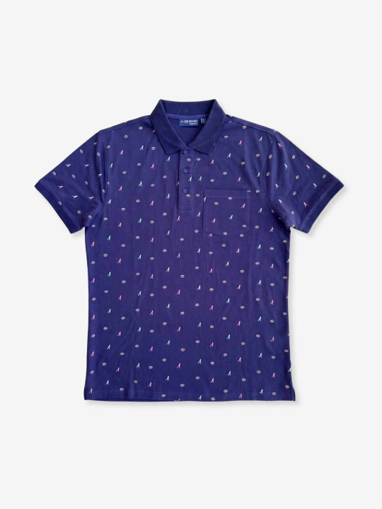 Polo imprimé manches courtes à petits motifs - Bleu marine
