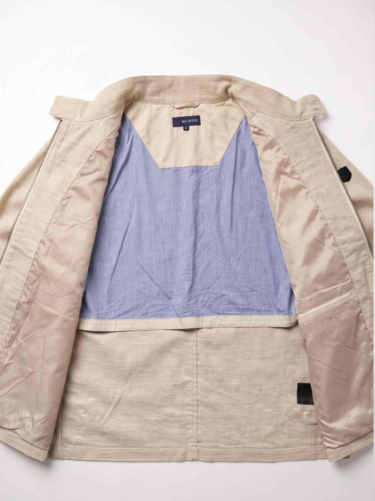 Blouson lin/coton col montant - Beige