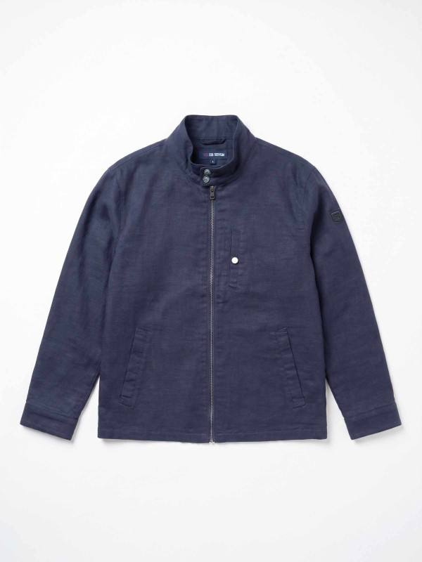 Blouson lin/coton col montant - Bleu marine