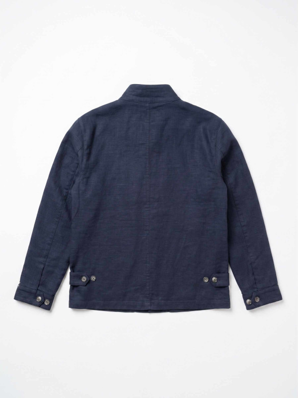 Blouson lin/coton col montant - Bleu marine