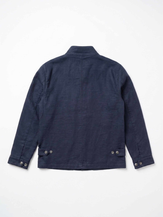 Blouson lin/coton col montant - Bleu marine