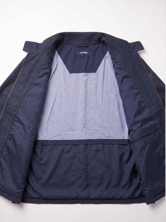 Blouson lin/coton col montant - Bleu marine