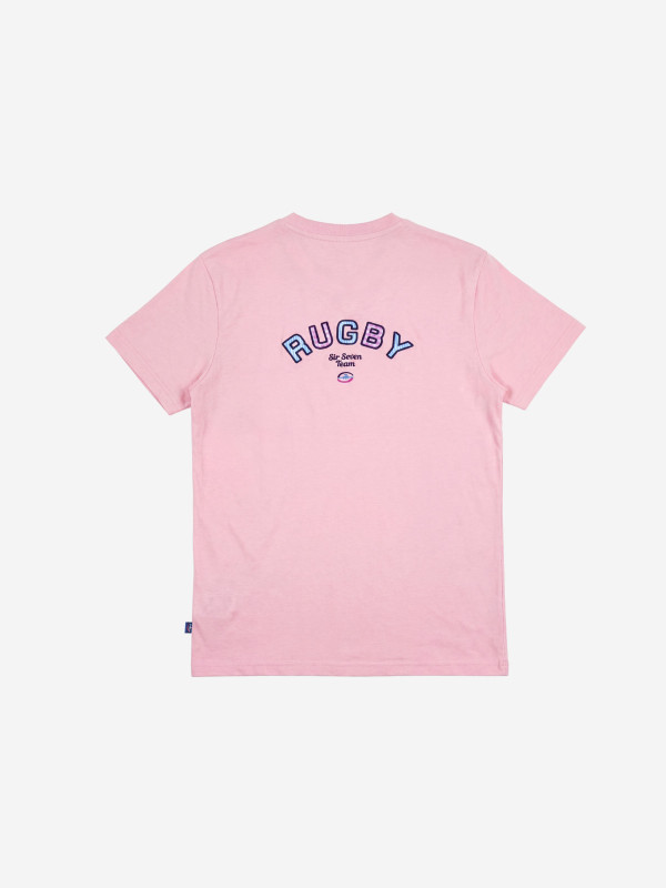 T-shirt col V brodé manches courtes - Rose
