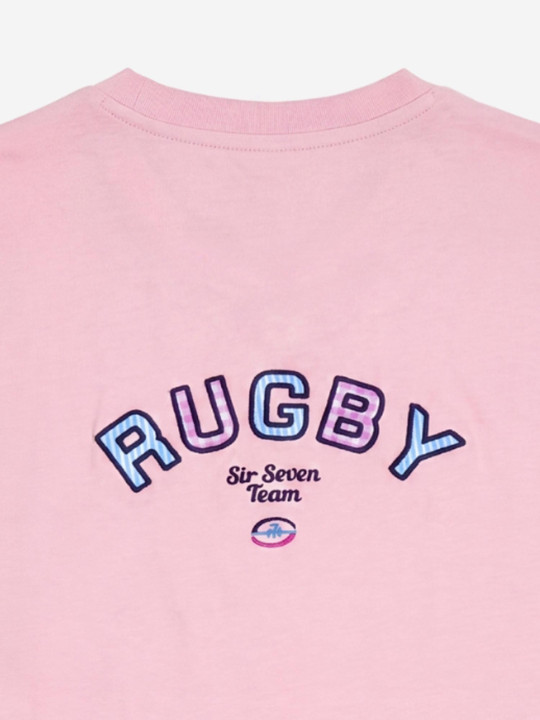 T-shirt col V brodé manches courtes - Rose