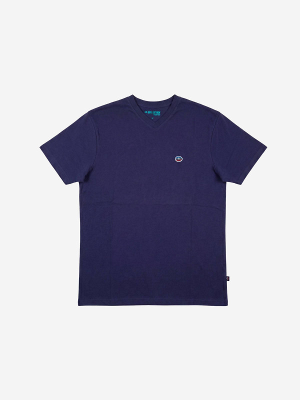 T-shirt col V brodé manches courtes - Bleu marine
