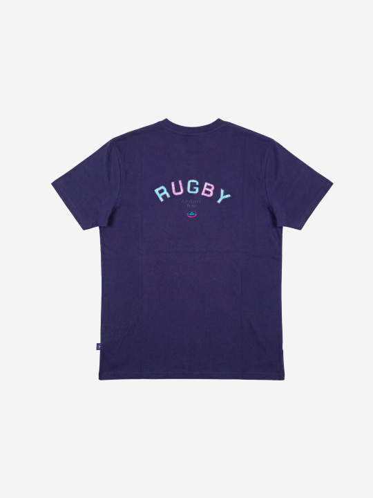 T-shirt col V brodé manches courtes - Bleu marine