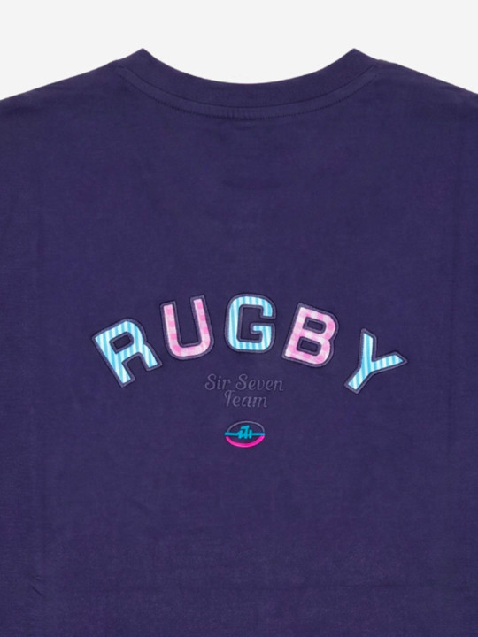 T-shirt col V brodé manches courtes - Bleu marine