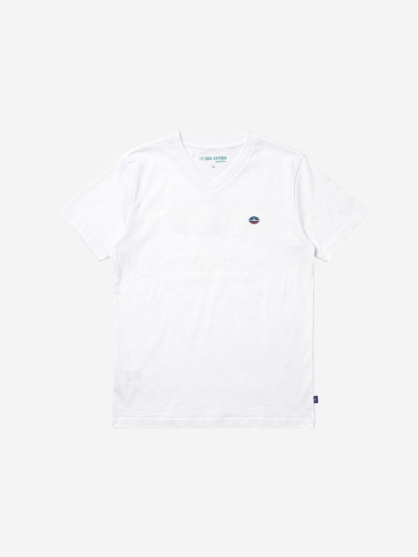 T-shirt col V brodé manches courtes - Blanc