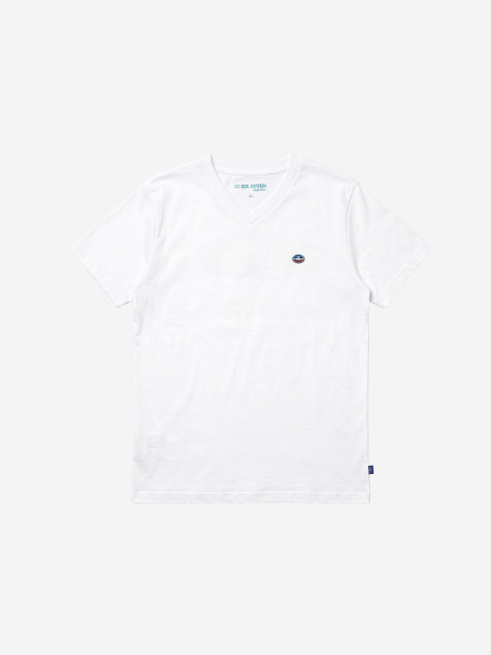 T-shirt col V brodé manches courtes - Blanc