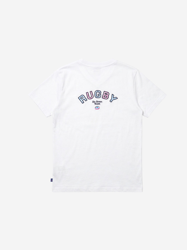 T-shirt col V brodé manches courtes - Blanc