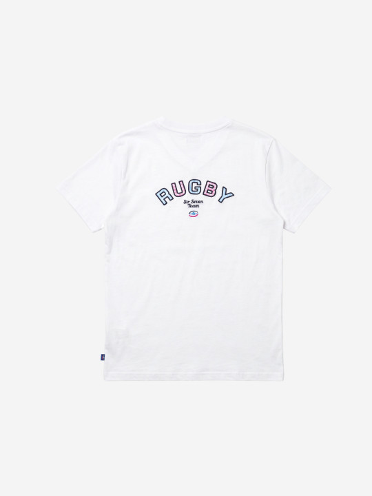 T-shirt col V brodé manches courtes - Blanc