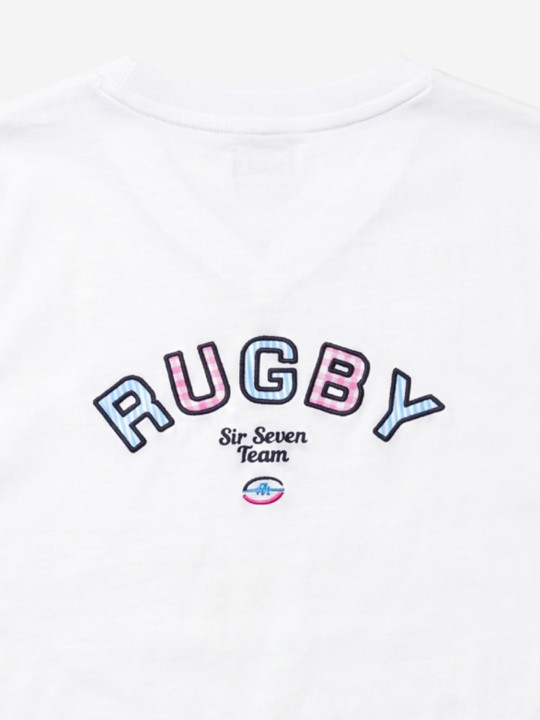 T-shirt col V brodé manches courtes - Blanc