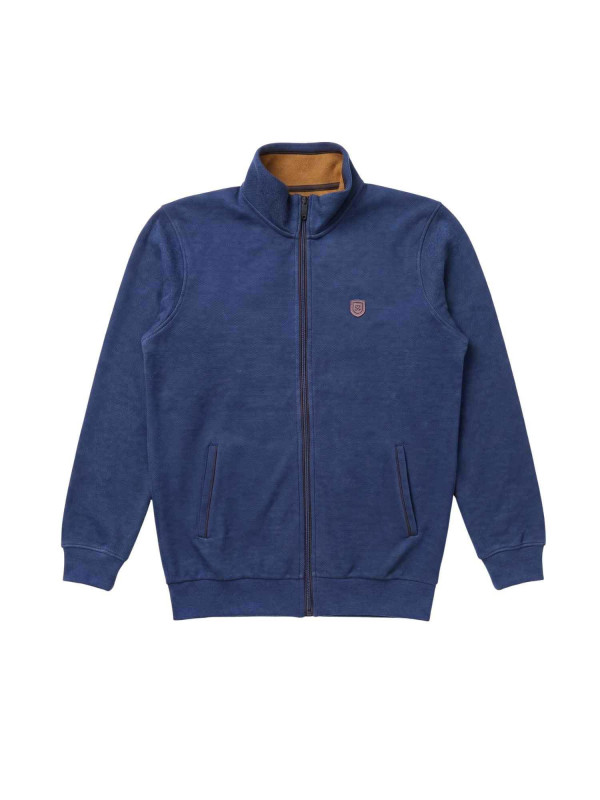 Sweat zippé devant avec écusson et col contrasté - Bleu