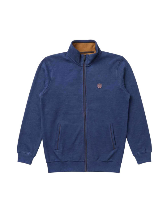 Sweat zippé devant avec écusson et col contrasté - Bleu