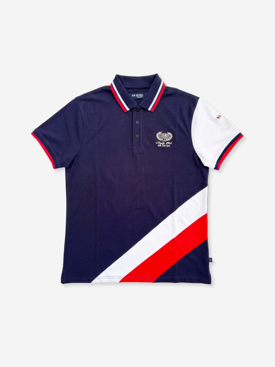 Polo brodé à empiècements contrastés - Marine