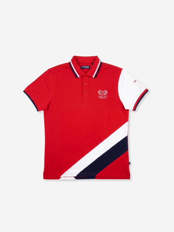 Polo brodé à empiècements contrastés - Rouge