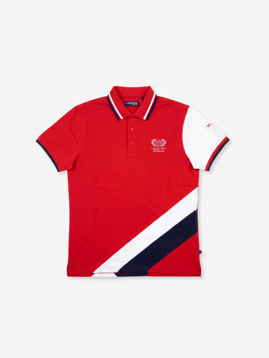 Polo brodé à empiècements contrastés - Rouge