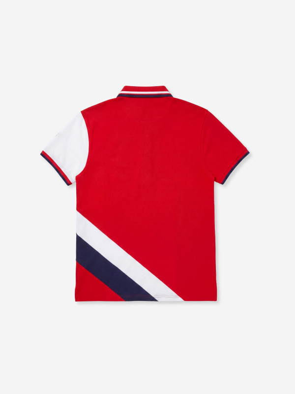 Polo brodé à empiècements contrastés - Rouge
