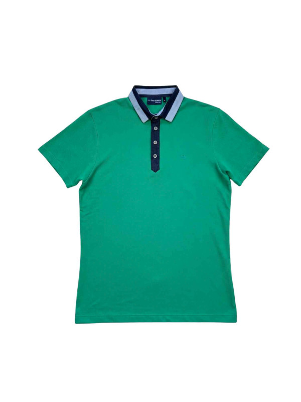 Polo manches courtes à col contrasté en chambray - Vert
