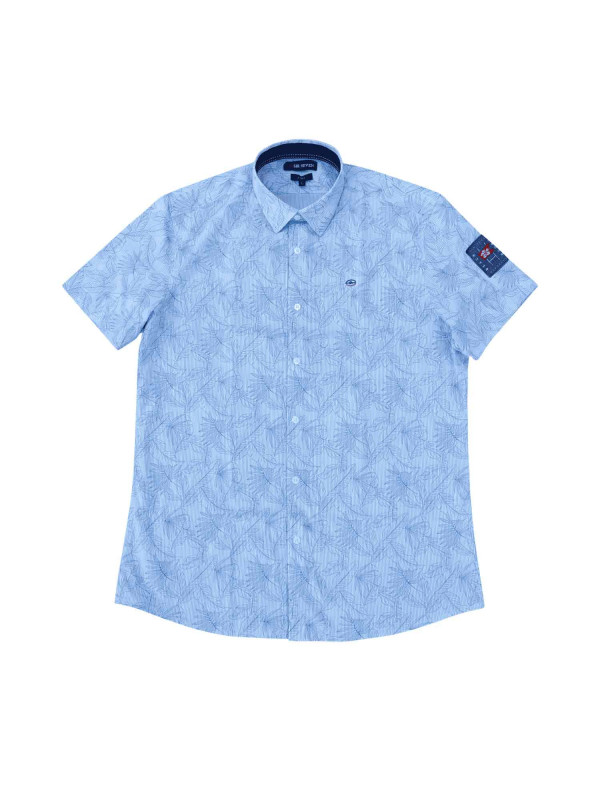 Chemise imprimée en coton à rayures et palmes tropicales - Bleu ciel