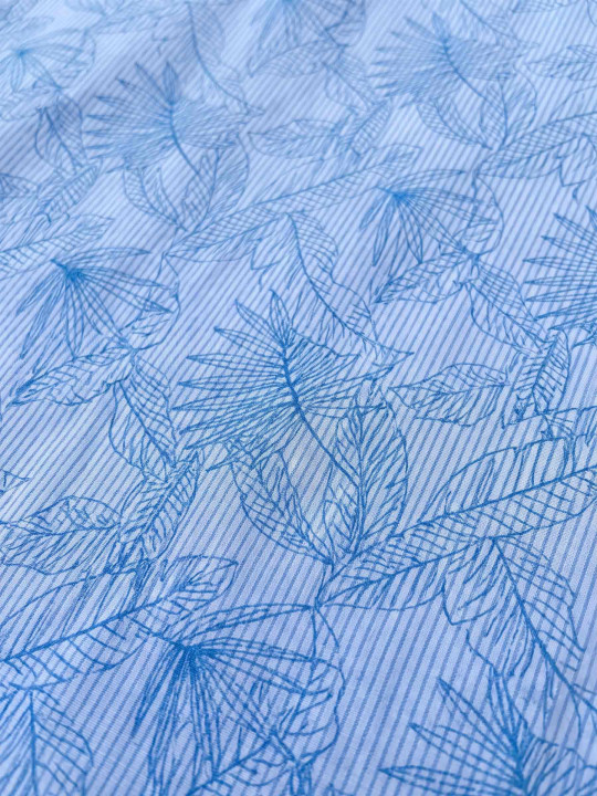 Chemise imprimée en coton à rayures et palmes tropicales - Bleu ciel