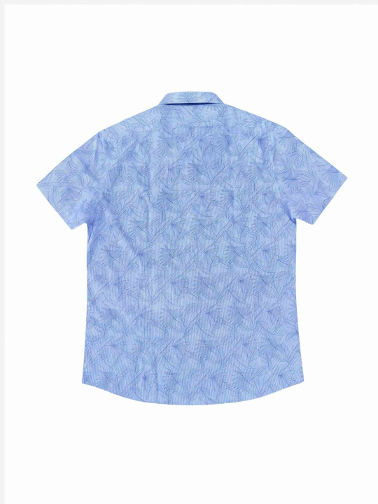 Chemise imprimée en coton à rayures et palmes tropicales - Bleu ciel