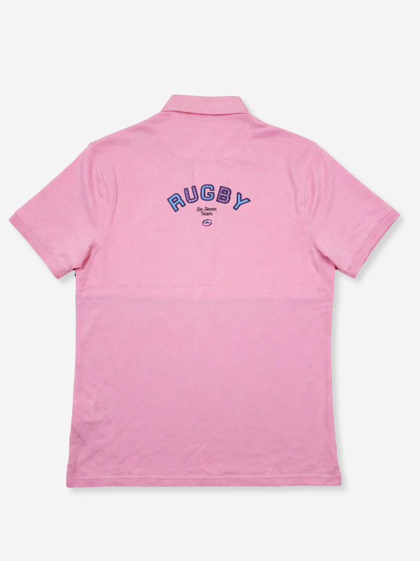 Polo rayé "color block" à manches courtes - Rose et bleu ciel
