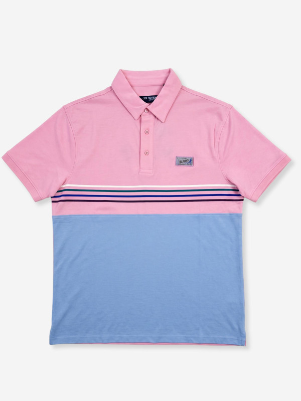 Polo rayé "color block" à manches courtes - Rose et bleu ciel