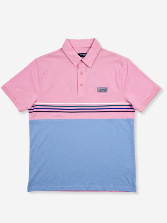 Polo rayé "color block" à manches courtes - Rose et bleu ciel