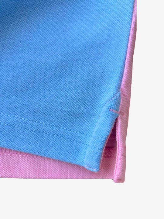 Polo rayé "color block" à manches courtes - Rose et bleu ciel