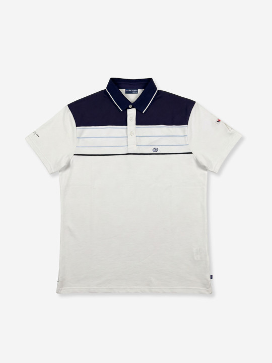 Polo manches courtes à rayures et empiècements contrastés – Bleu marine