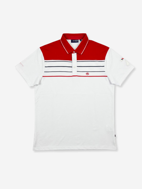 Polo manches courtes à rayures et empiècements contrastés – Rouge